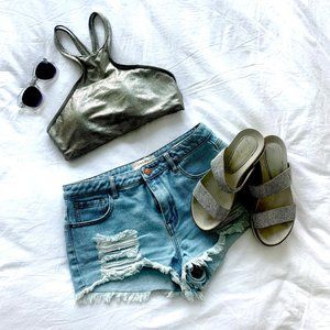 PILYQ Metallic Gypsy Halter Bikini Top